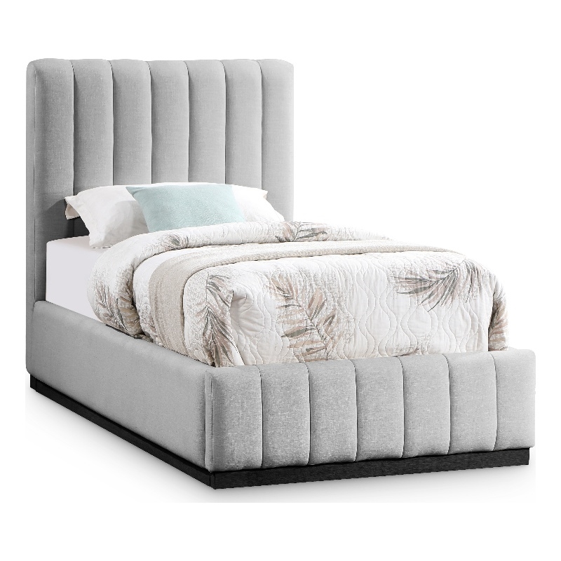 Meridian Furniture Lucia Grey Linen Textured Fabric Twin Bed