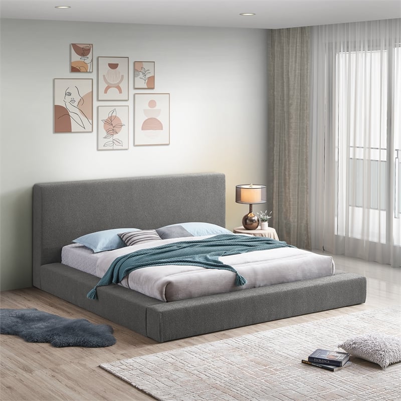 Meridian Furniture Terra Grey Boucle Fabric Full Bed