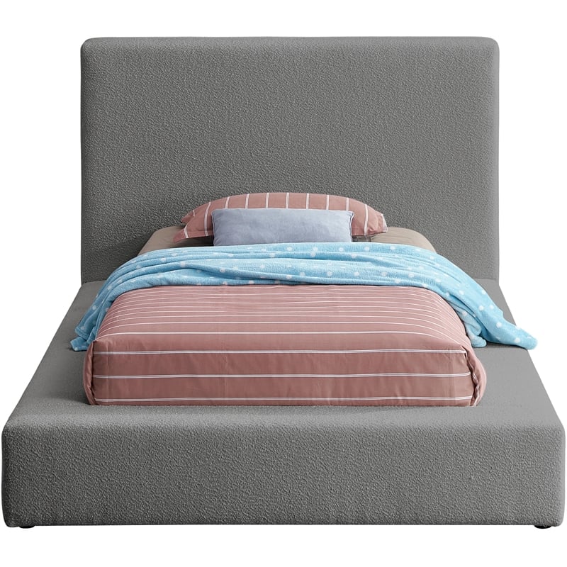 Meridian Furniture Terra Grey Boucle Fabric Twin Bed