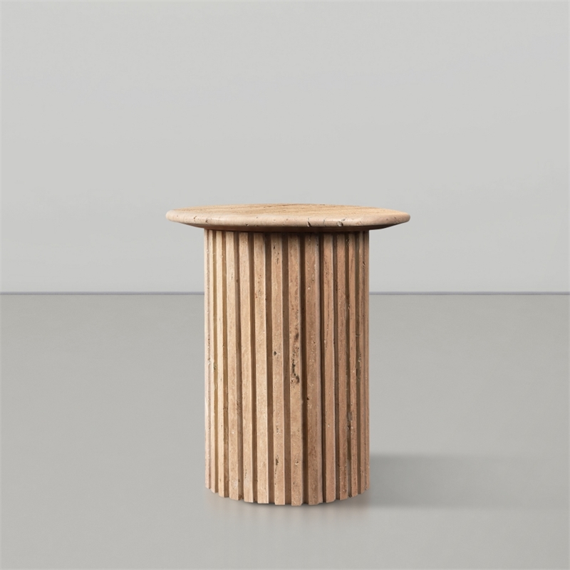 Meridian Furniture Genoa Beige Travertine Stone End Table