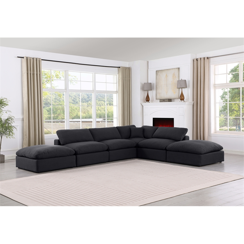 Meridian Furniture Comfy Black Linen Textured Fabric 6-Pc. Modular Sectional