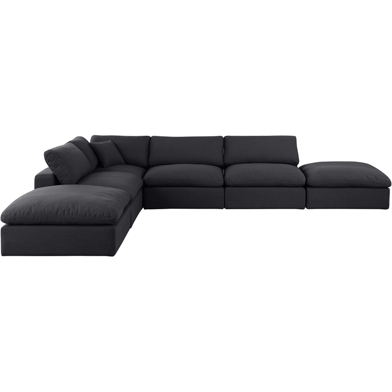 Meridian Furniture Comfy Black Linen Textured Fabric 6-Pc. Modular Sectional