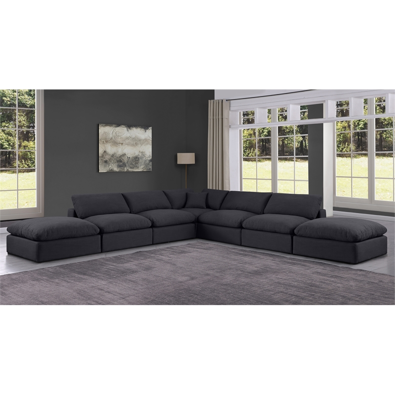 Meridian Furniture Comfy Black Linen Textured Fabric 7-Pc. Modular Sectional