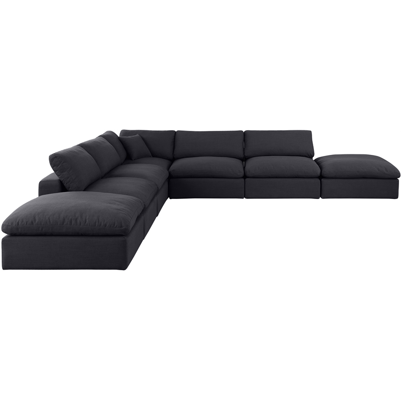 Meridian Furniture Comfy Black Linen Textured Fabric 7-Pc. Modular Sectional