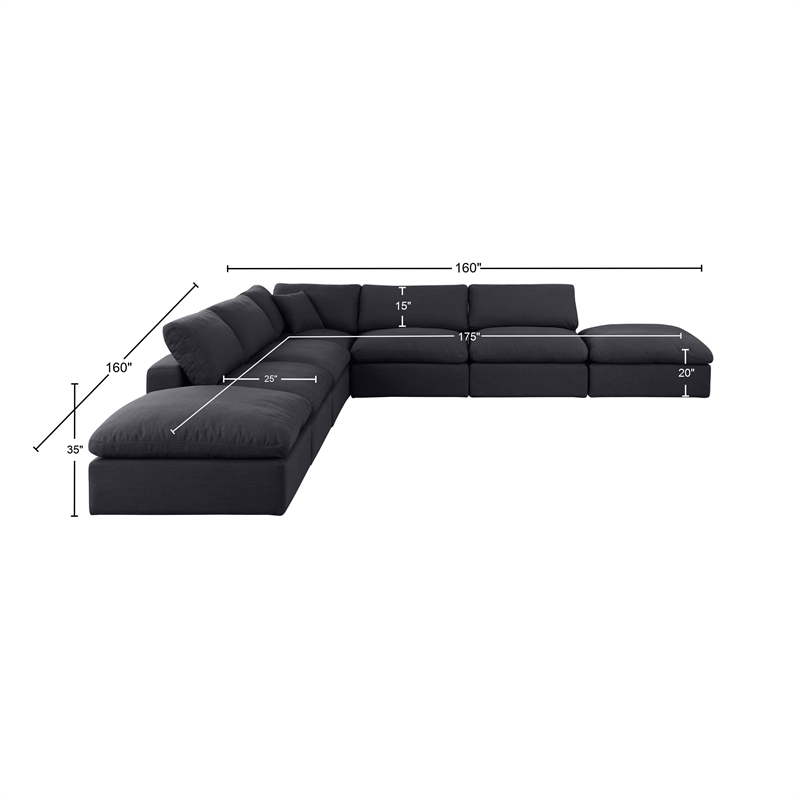 Meridian Furniture Comfy Black Linen Textured Fabric 7-Pc. Modular Sectional