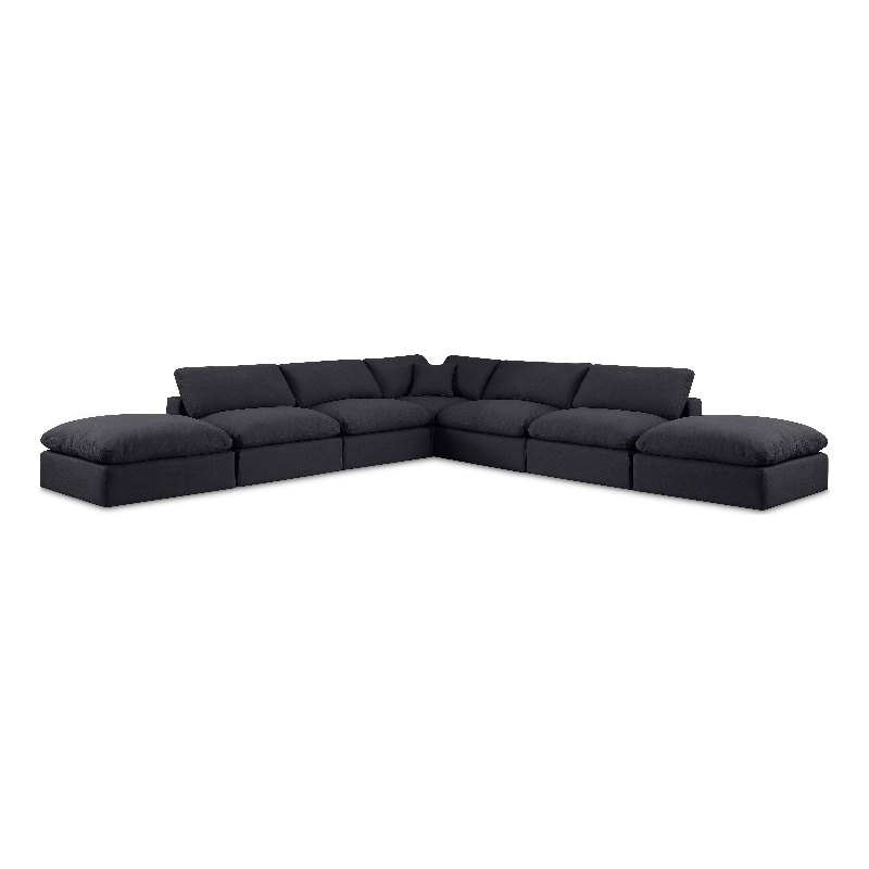 Meridian Furniture Comfy Black Linen Textured Fabric 7-Pc. Modular Sectional