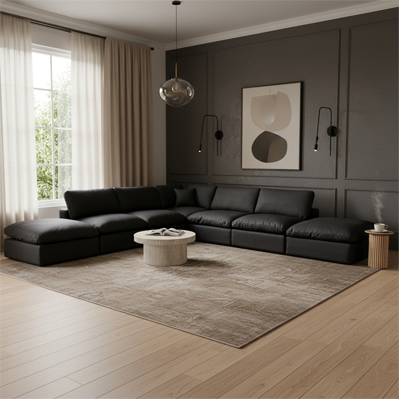 Meridian Furniture Comfy Black Vegan Leather 7-Pc. Modular Sectional