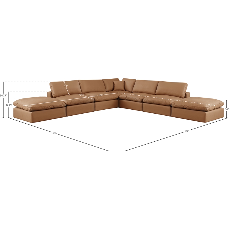 Meridian Furniture Comfy Cognac Vegan Leather 7-Pc. Modular Sectional