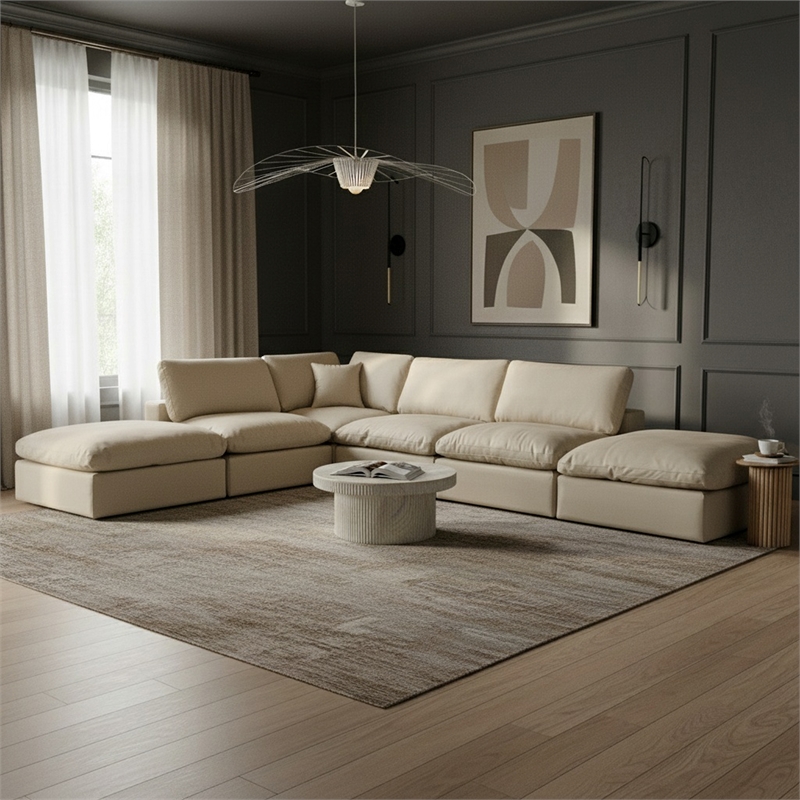 Meridian Furniture Comfy Cream Vegan Leather 6-Pc. Modular Sectional