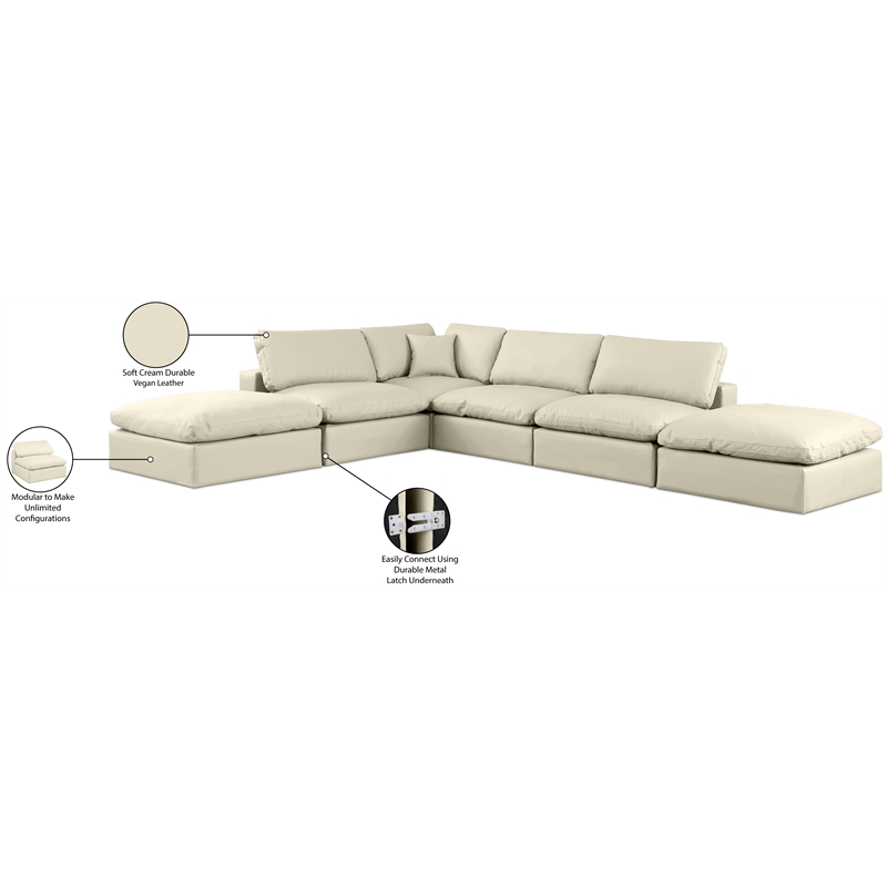 Meridian Furniture Comfy Cream Vegan Leather 6-Pc. Modular Sectional