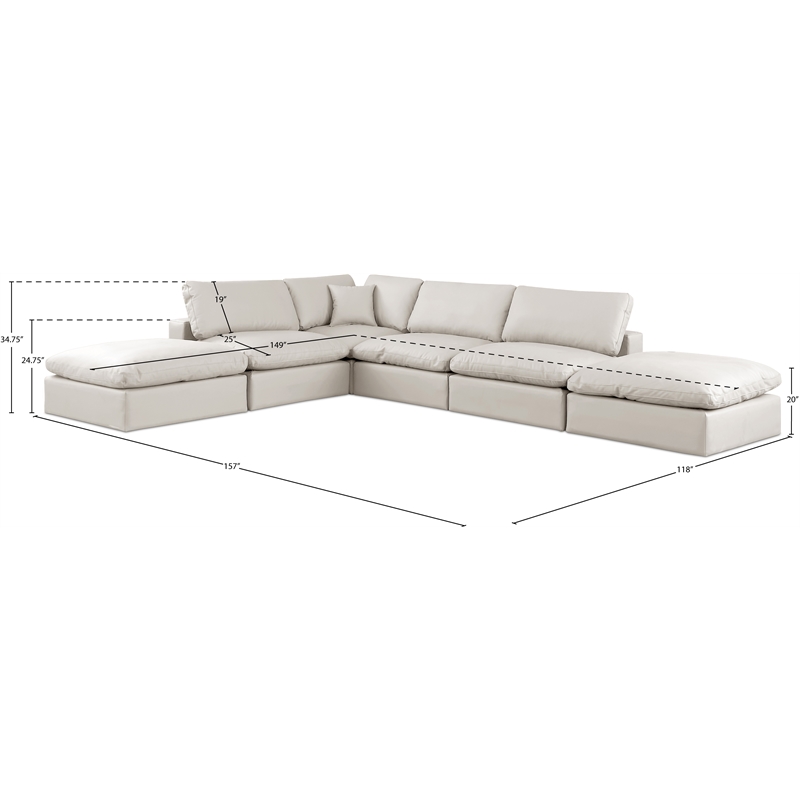 Meridian Furniture Comfy Cream Vegan Leather 6-Pc. Modular Sectional