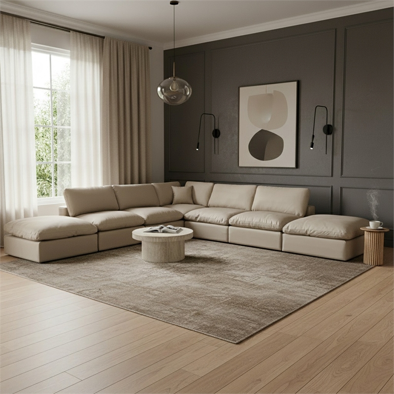 Meridian Furniture Comfy Cream Vegan Leather 7-Pc. Modular Sectional