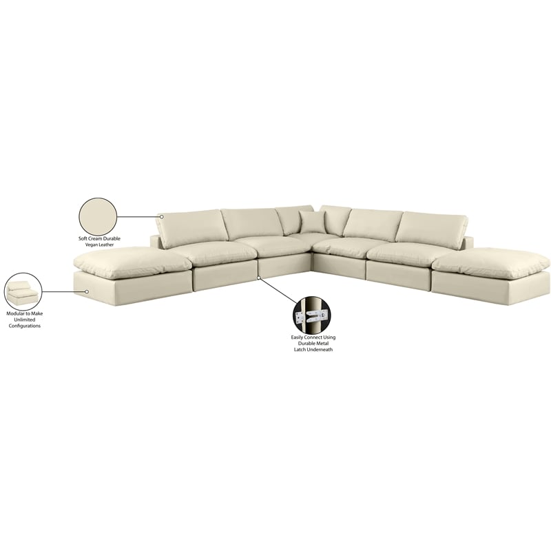 Meridian Furniture Comfy Cream Vegan Leather 7-Pc. Modular Sectional