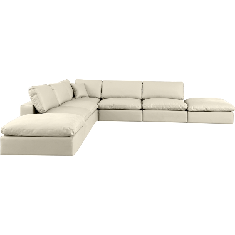 Meridian Furniture Comfy Cream Vegan Leather 7-Pc. Modular Sectional
