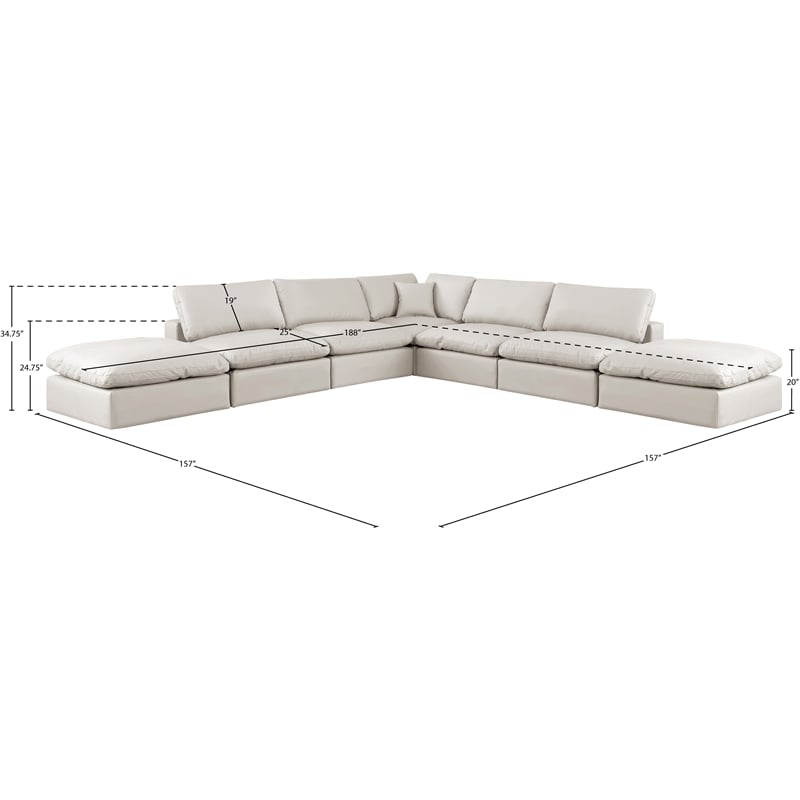 Meridian Furniture Comfy Cream Vegan Leather 7-Pc. Modular Sectional