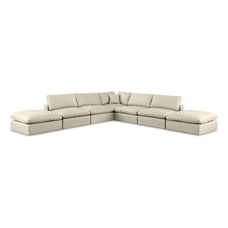 Meridian Furniture Comfy Cream Vegan Leather 7-Pc. Modular Sectional