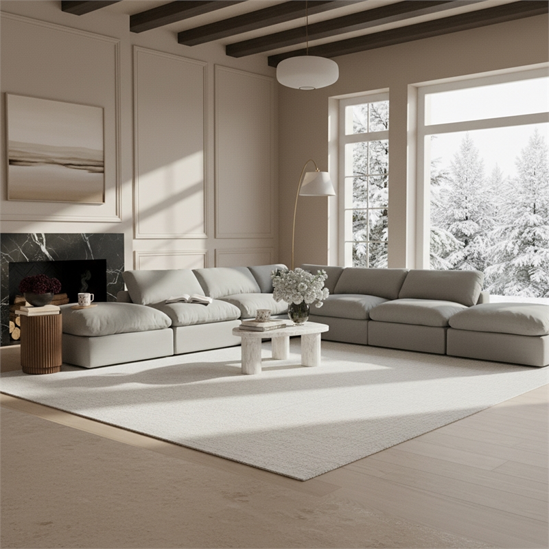 Meridian Furniture Comfy Grey Linen Textured Fabric 7-Pc. Modular Sectional