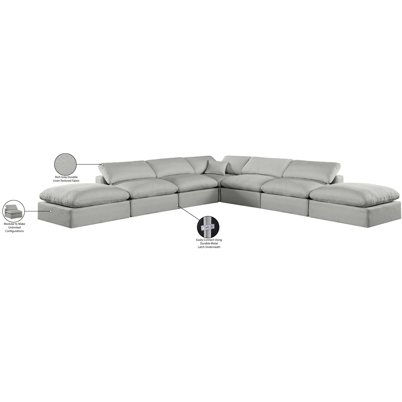 Meridian Furniture Comfy Grey Linen Textured Fabric 7-Pc. Modular Sectional