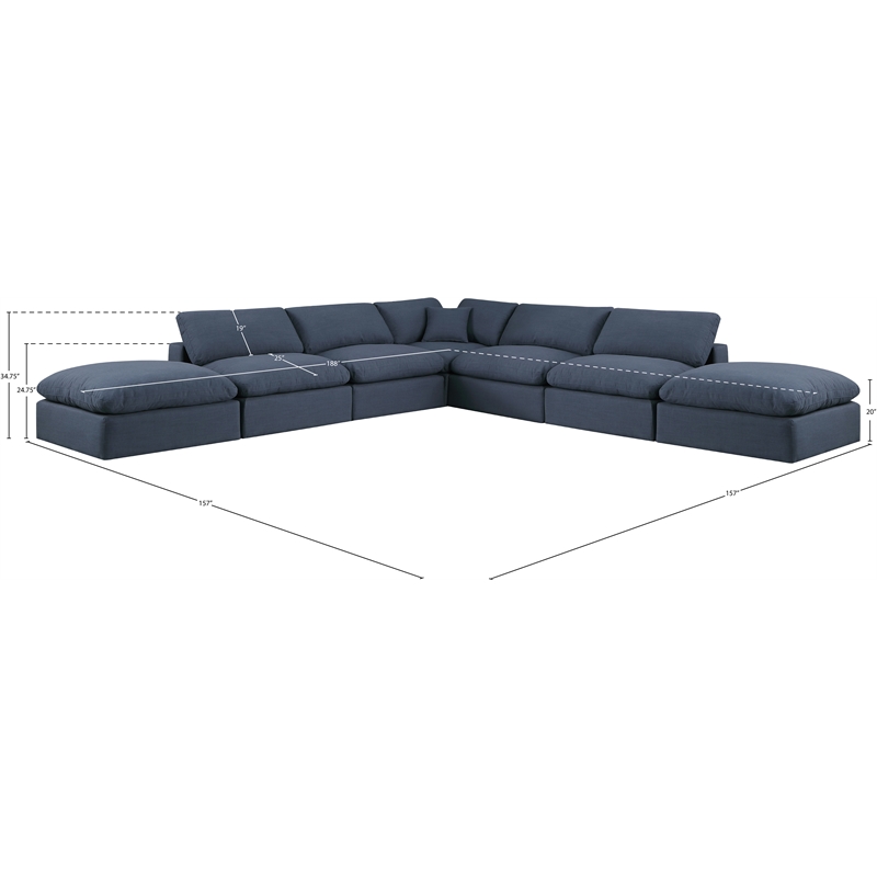Meridian Furniture Comfy Navy Linen Textured Fabric 7-Pc. Modular Sectional