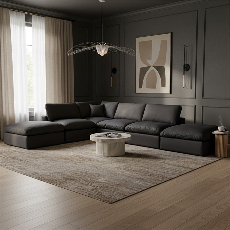 Meridian Furniture Comfy Black Vegan Leather 6-Pc. Modular Sectional