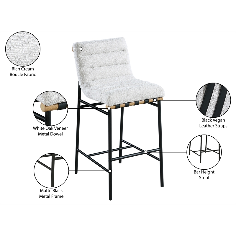 Meridian Furniture Burke Cream Boucle Fabric Bar Stool