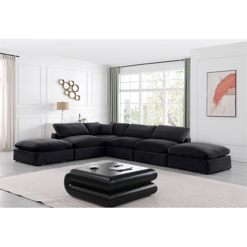 Meridian Furniture Comfy Black Velvet 6-Pc. Modular Sectional