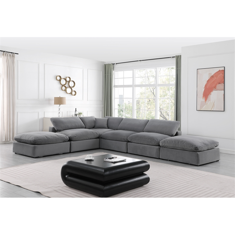 Meridian Furniture Comfy Grey Velvet 6-Pc. Modular Sectional