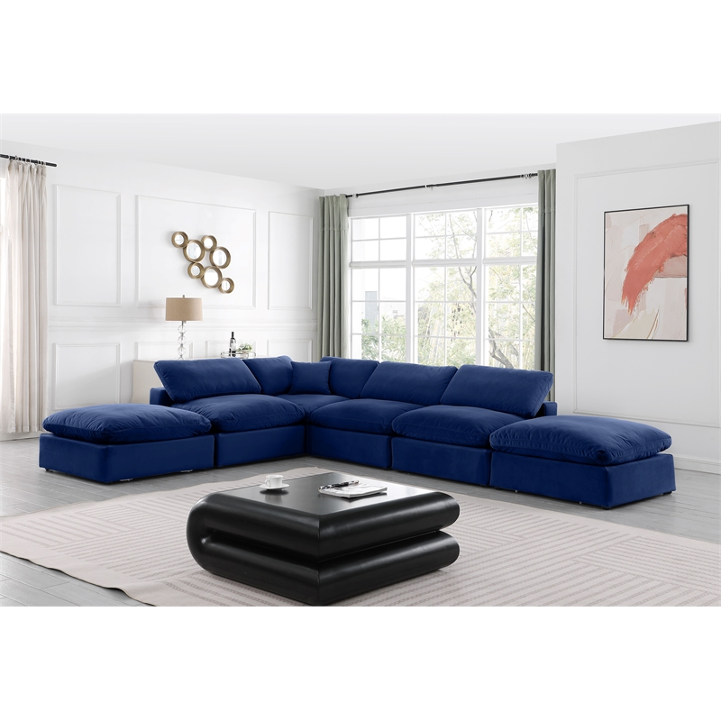 Meridian Furniture Comfy Navy Velvet 6-Pc. Modular Sectional