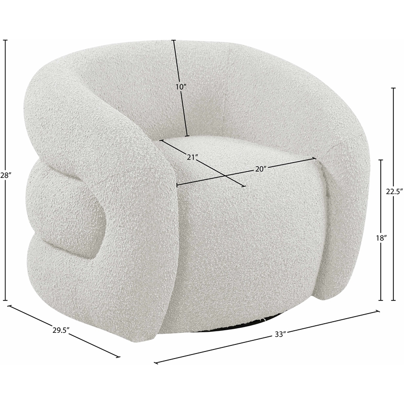 Meridian Furniture Roxbury Cream Boucle Fabric Swivel Accent Chair