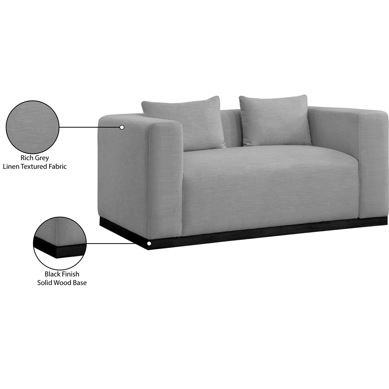 Meridian Furniture Alfie Grey Linen Textured Fabic Loveseat