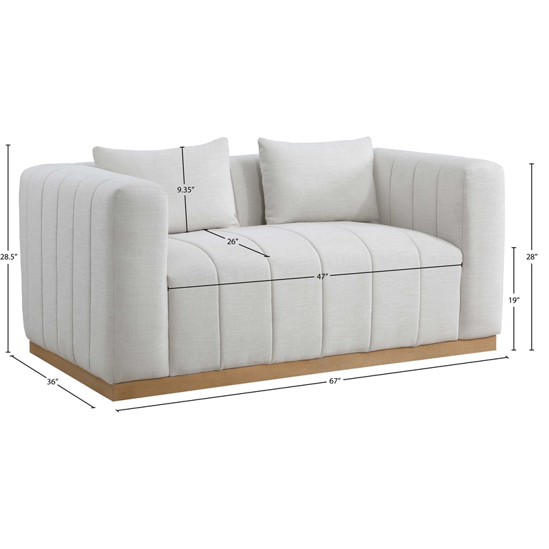 Meridian Furniture Lucia Cream Linen Textured Fabric Loveseat