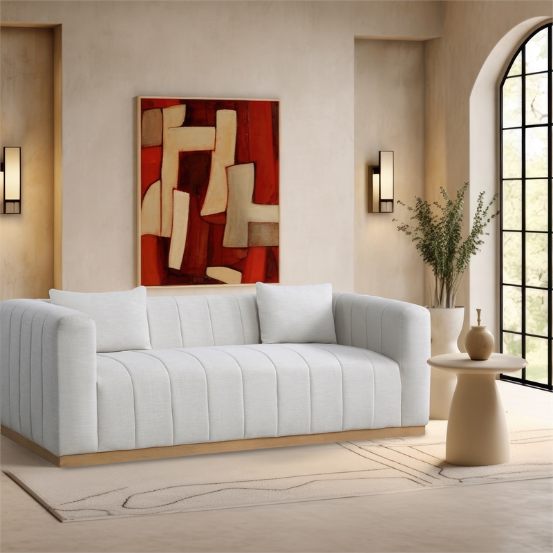 Meridian Furniture Lucia Cream Linen Textured Fabric Sofa