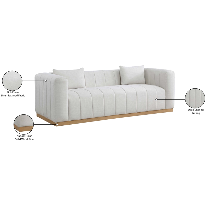 Meridian Furniture Lucia Cream Linen Textured Fabric Sofa