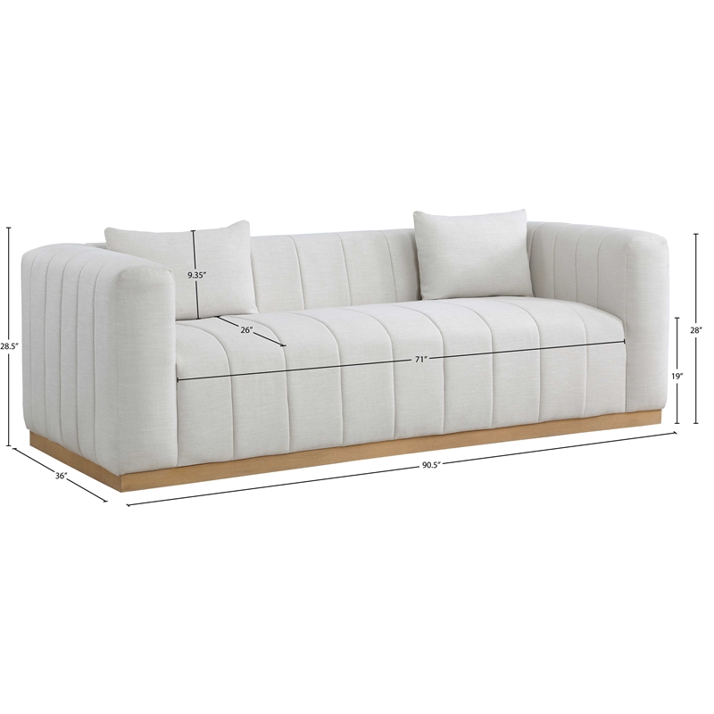 Meridian Furniture Lucia Cream Linen Textured Fabric Sofa