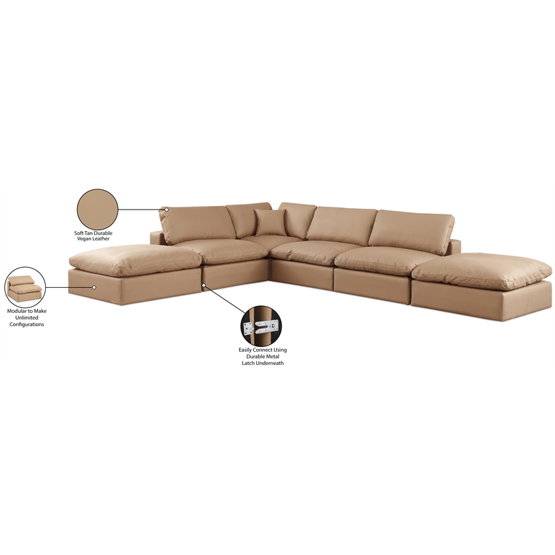 Meridian Furniture Comfy Tan Vegan Leather 6-Pc. Modular Sectional