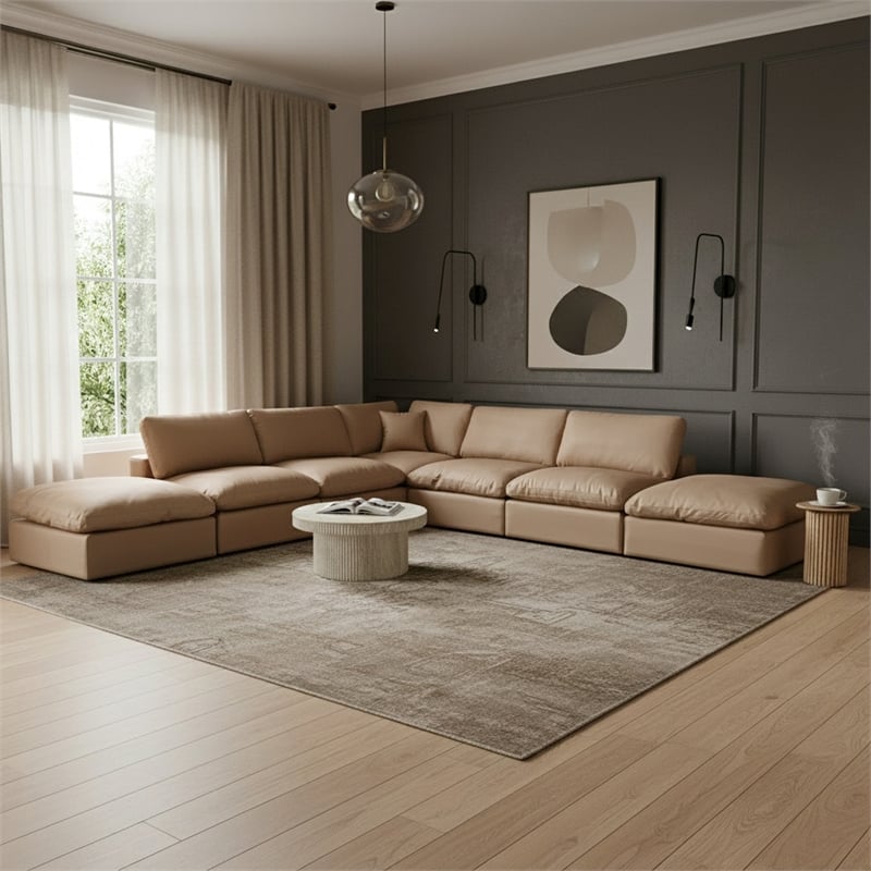 Meridian Furniture Comfy Tan Vegan Leather 7-Pc. Modular Sectional