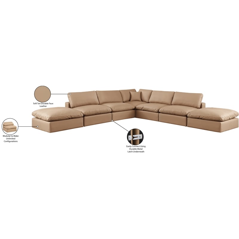 Meridian Furniture Comfy Tan Vegan Leather 7-Pc. Modular Sectional