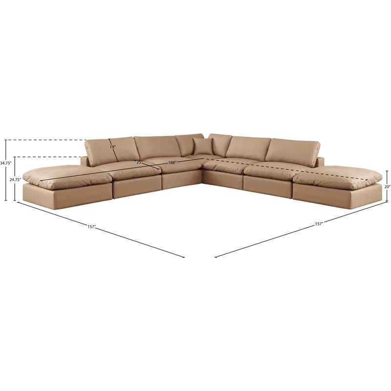 Meridian Furniture Comfy Tan Vegan Leather 7-Pc. Modular Sectional