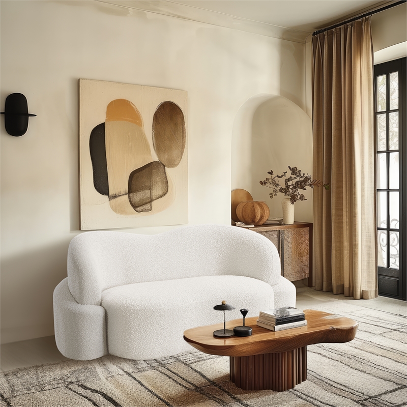 Meridian Furniture Principessa Cream Boucle Fabric Loveseat