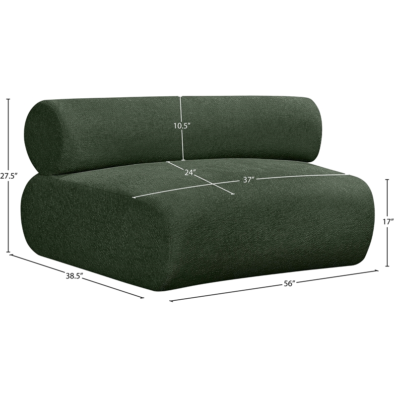 meridian furniture bale green chenille fabric modular armless chair