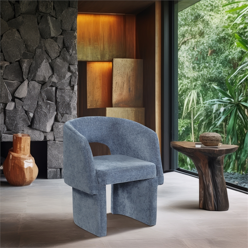 Meridian Furniture Emmet Light Blue Chenille Fabric Dining Chair / Accent Chair