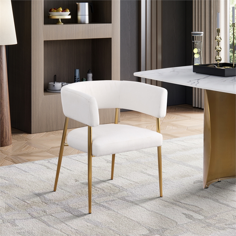 Meridian Furniture Creston Cream Durable Linen Textured Fabric Dining Chair