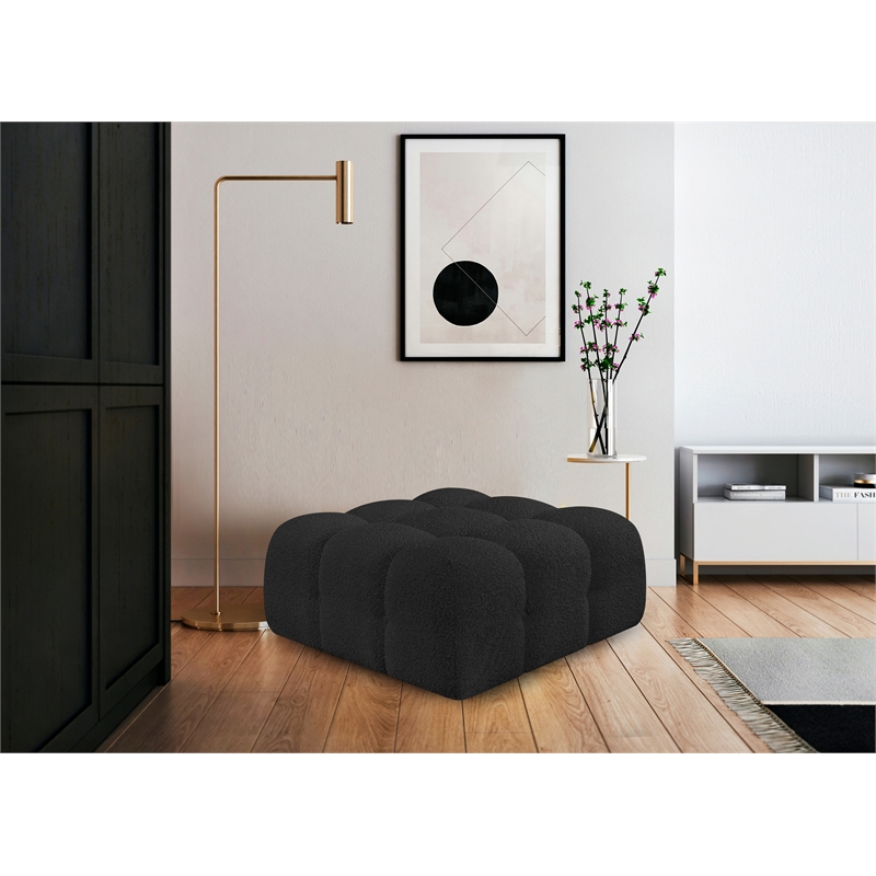 Meridian Furniture Ames Black Boucle Fabric Ottoman