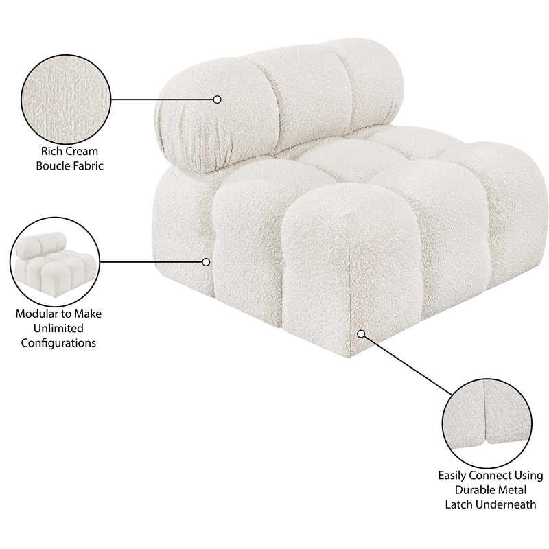 Meridian Furniture Ames Cream Boucle Fabric Armless