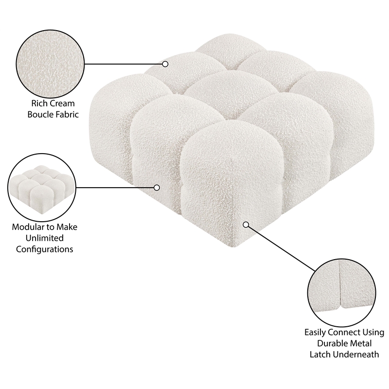 Meridian Furniture Ames Cream Boucle Fabric Ottoman