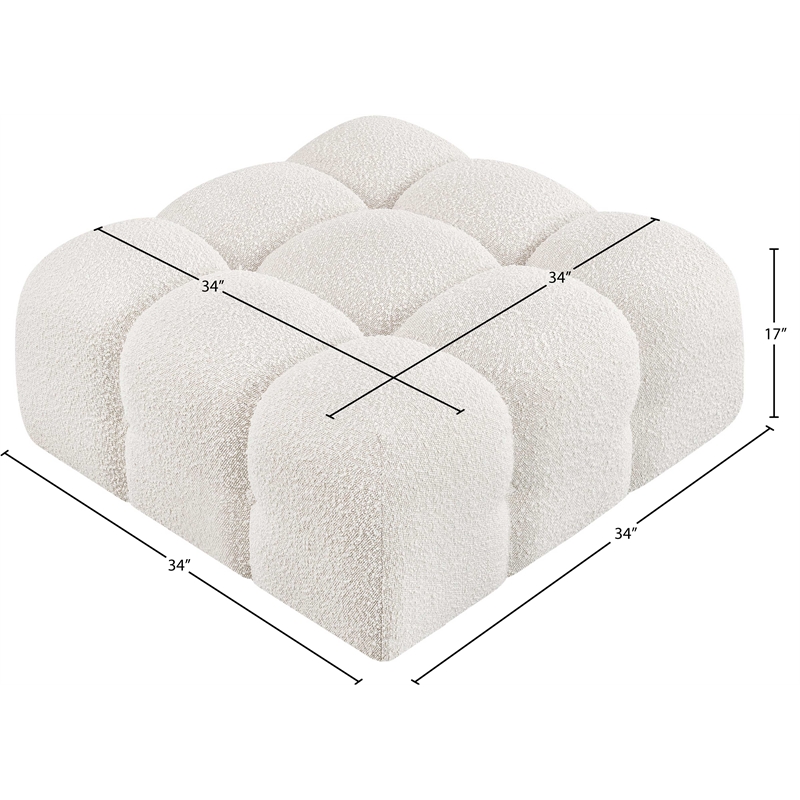 Meridian Furniture Ames Cream Boucle Fabric Ottoman