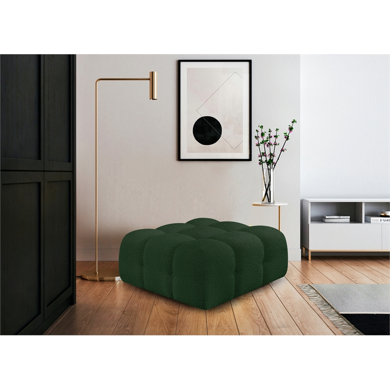 Meridian Furniture Ames Green Boucle Fabric Ottoman
