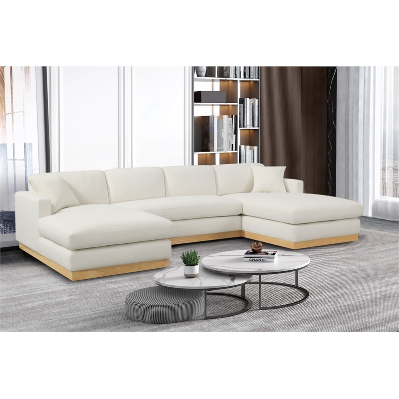 Meridian Furniture Johanna Cream Linen Textured Fabric 3pc. Sectional