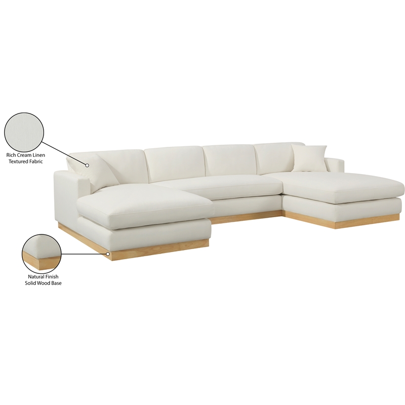 Meridian Furniture Johanna Cream Linen Textured Fabric 3pc. Sectional