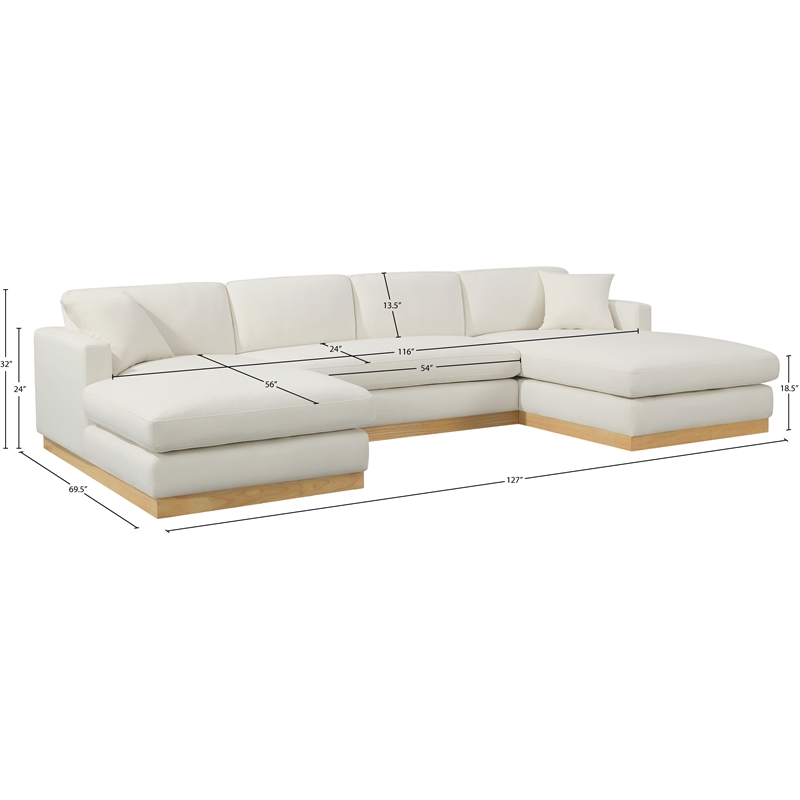 Meridian Furniture Johanna Cream Linen Textured Fabric 3pc. Sectional